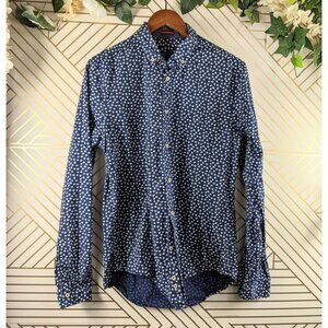 ZARA MAN  Slim Fit Button Up Floral Long Sleeve Blue Shirt Collar Size Medium